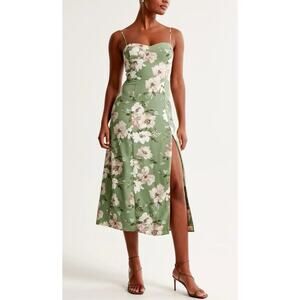 Abercrombie & Fitch Camille Sweetheart Floral Midi Dress Large Green Romantic